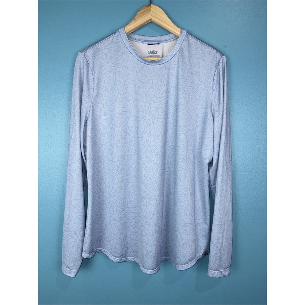 AFTCO Fishing Shirt XL Light Blue Performance Long Sleeve UV Sun Shirt Mens Fish